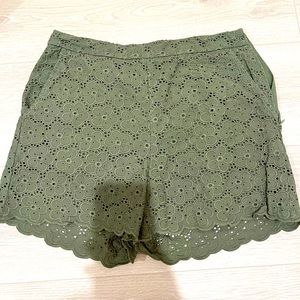 Anthropologie Green Eyelet Short